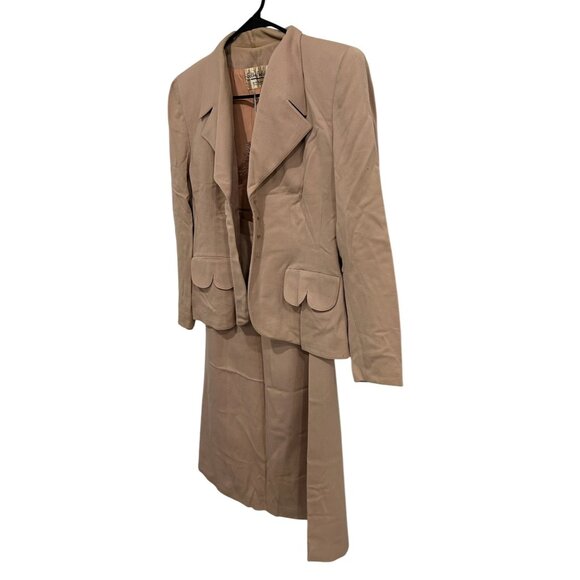 Vintage Selby Bonfields Birmingham Suit Set Tan Blazer Skirt Virgin Wool - Picture 3 of 13